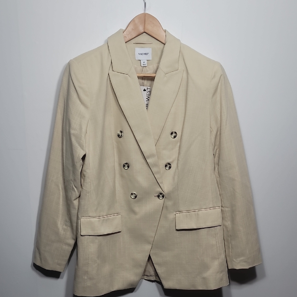Nine West Women's Beige Double-Breasted Blazer